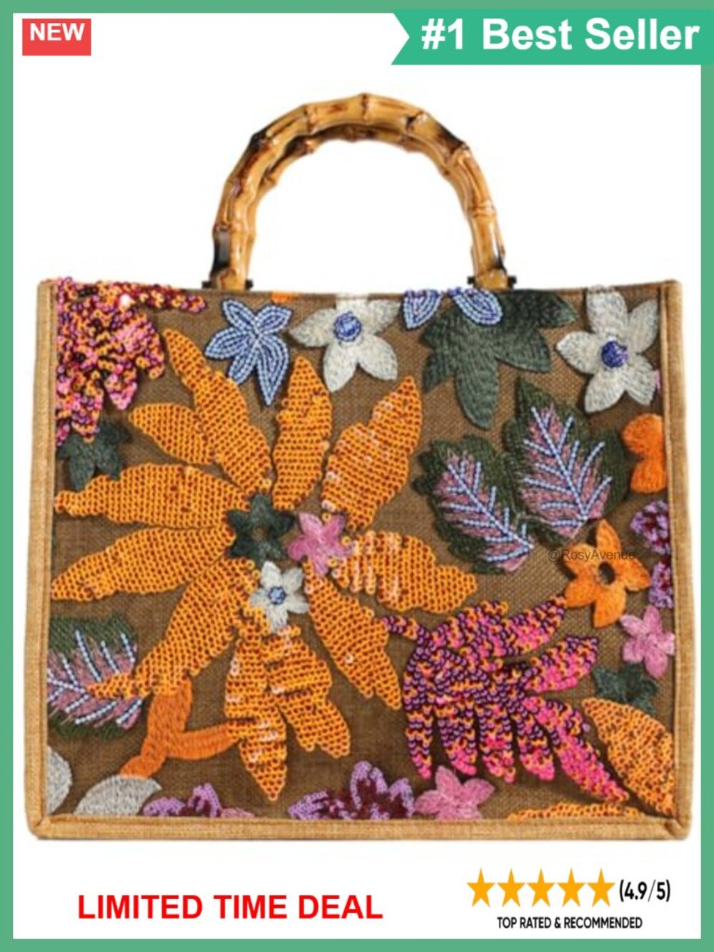 Woven Straw Tote Bag Cotton Linen Handwoven Beach Shoulder Bag